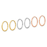 14k Yellow White and Rose Gold 1.20mm Endless Hoop Earring Set